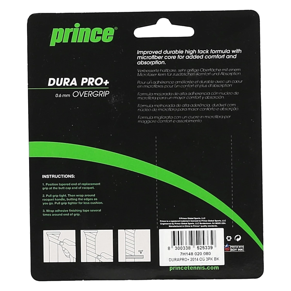 Prince Overgrip Dura Pro+ 0.6mm Schwarz 3er 4 Prince Overgrip Dura Pro+ 0.6mm Schwarz 3er – Bild 2